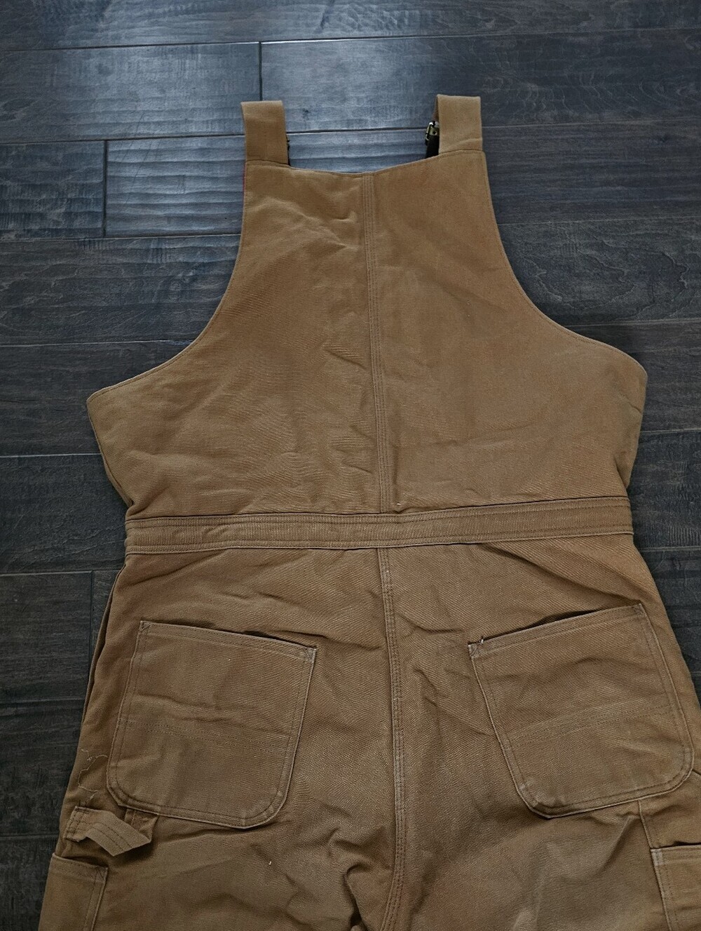 VINTAGE Beautiful Carhartt Brown Duck Bib Overalls with Red Lining Sz 40 X 30 - Picture 7 of 14